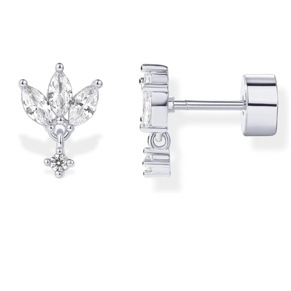 Pavoe Jewelry - 14K Gold Plated Sentimental Dangle Flat Back Earrings In White Gold